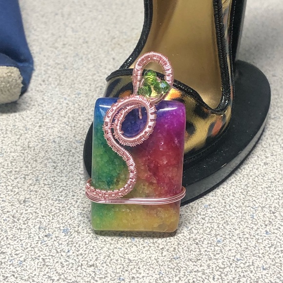 Rainbow solar quartz pendant -handmade ,multi colored -artisan - Picture 2 of 6